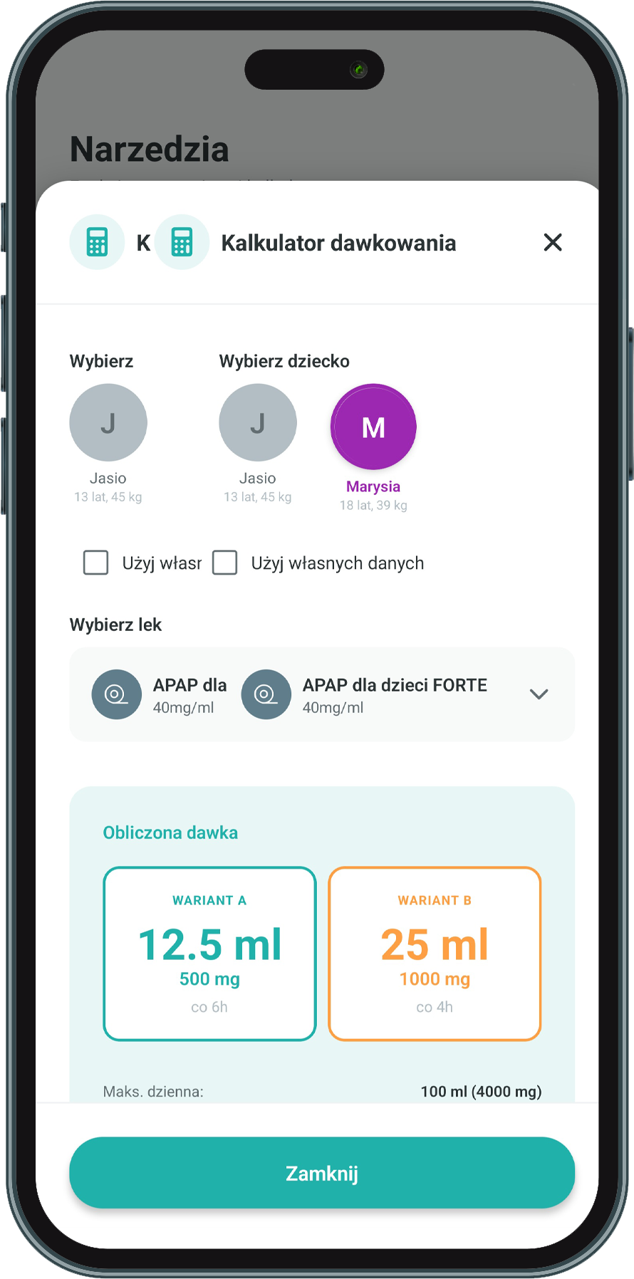 Grafika ekranu aplikacji DawkApp 2